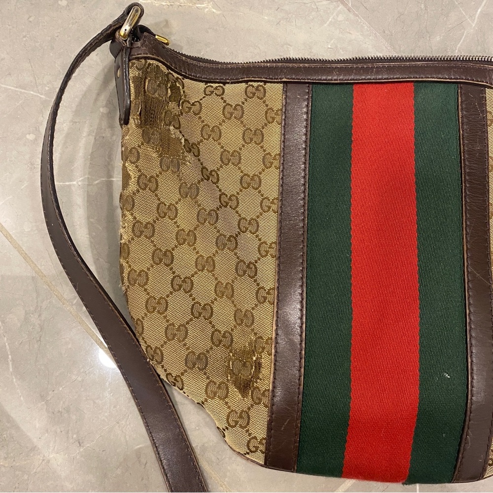 AUTHENTIC 💕Gucci💕 GG Canvas Web Half Moon Hobo Bag - Picture 5 of 16